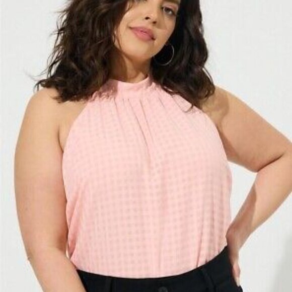 torrid Tops - NWT Torrid Impatient Pink Clip Chiffon Mock Neck Halter in Size 3 / 22-24